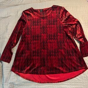 Intro. Vibrant Red and Black Patterned Tunic Blouse